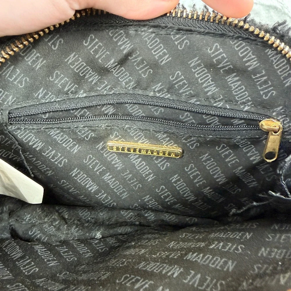 Steve Madden Black Faux Sherpa Mini Satchel Handbag Gold‎ Hardware